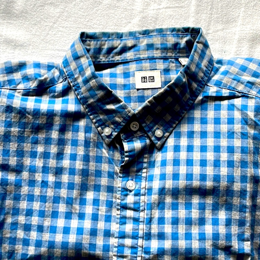 Vintage Uniqlo Blue Check Oxford Button Down, Size L